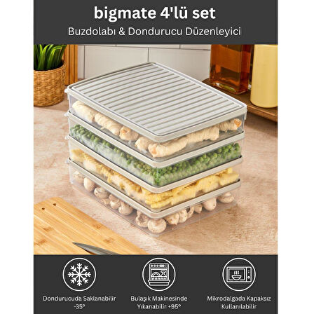bigmate BGMT2525 4'lü Şeffaf Saklama Kabı 4x2,5 Lt Mikrodalga Buzdolabı ve Dondurucu Uyumlu Düzenleyici