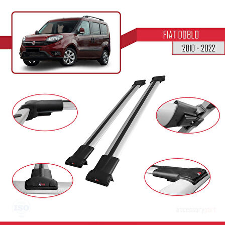 Fiat Doblo 2 2010-2022 Arası ile Uyumlu FLY Model Ara Atkı Tavan Barı Gri 3 Adet