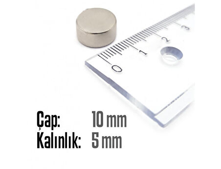 Neodyum Mıknatıs Silindir Çap 10mm , Kalınlık 5mm   ( 10 Adet)