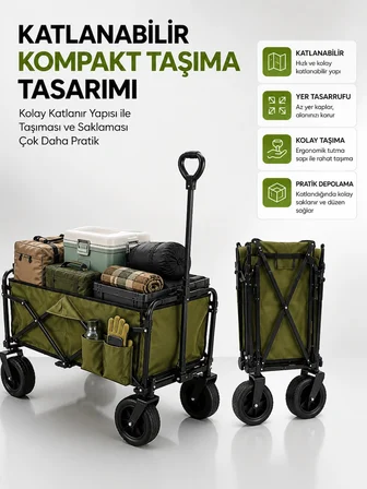 130 Kg Taşıma Kapasiteli Katlanabilir Wagon Taşıma Arabası