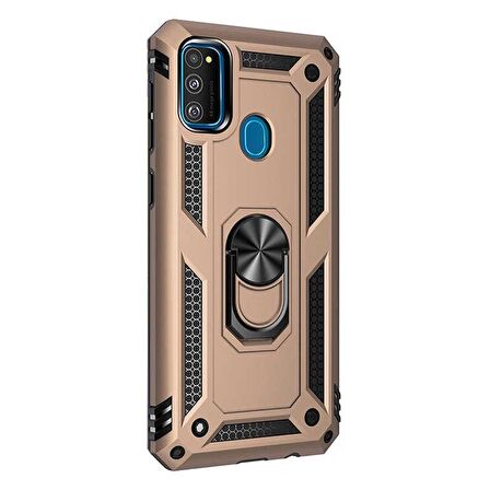 Gpack Samsung Galaxy A21s Kılıf Tank Koruma Vega Standlı Yüzüklü Mıknatıslı