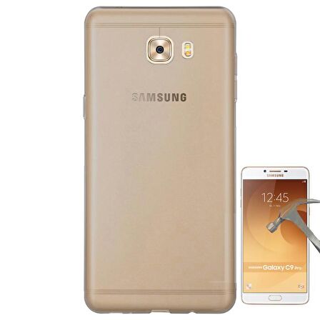 Smcase Samsung Galaxy C9 Pro Darbe Emicili Silikon Kılıf  Cam Ekran Koruyucu