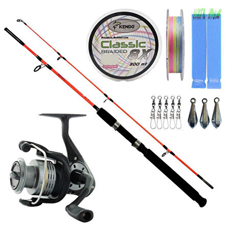 YekOutdoor Bot-Tekne Olta Seti Kendo Holiday Boat 1.50m 100-250gr 2 Parça Olta Kamışı&Okuma Revenger RV-40 FD Olta Makinesi