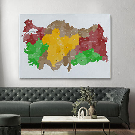 Harita Sepeti Türkiye Bölgeler haritası Dekoratif Kanvas Tablo 1004