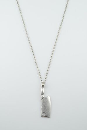 Satır - Gastronomi Erkek Kadın Kolye Antik Gümüş Kaplama - 60 cm Düz Zincir