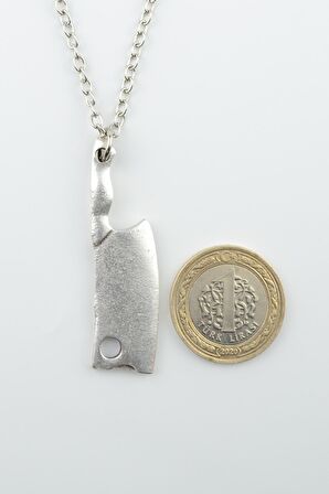 Satır - Gastronomi Erkek Kadın Kolye Antik Gümüş Kaplama - 60 cm Düz Zincir