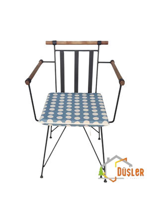 40x40 Krem Puantiyeli Mavi Su ve Leke İtici Fermuarlı Bağcıklı Krem Biyeli Sandalye Minderi 4 cm