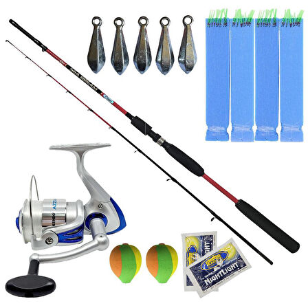 Balıkçı Tekne Seti Kendo Azurro 6000 3BB Olta Makinesi-Kendo Sea Bream 1.65m up to 150gr 2 Parça Olta Kamışı-2 Fosfor-2 Şamandıra-5x 50gr Kurşun-4 Çapari