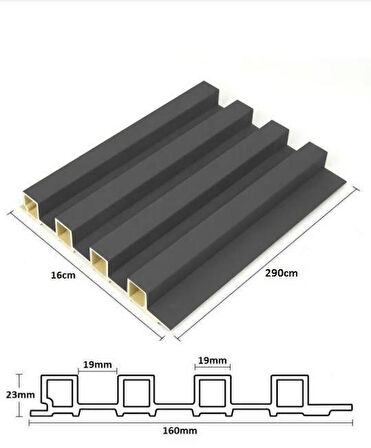 ATC Antrasit Gri Prefabrik Ofis Konut Dekoratif Pvc Kaplama Lambiri 16cmx290cm