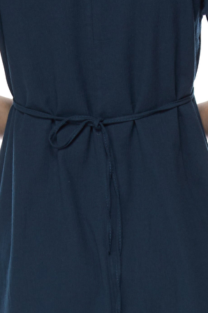 Şile Bezi Petrol Kısa Kollu Nakışlı Elbise