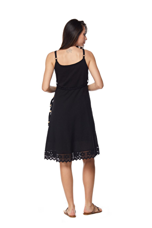 Şile Bezi Siyah Askılı Kemerli Elbise