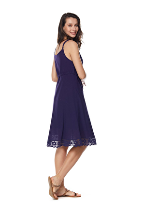 Şile Bezi Mor Askılı Kemerli Elbise