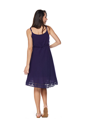 Şile Bezi Mor Askılı Kemerli Elbise