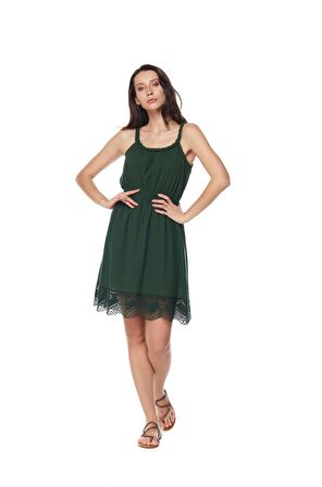 Şile Bezi Yeşil Askılı Mini Elbise