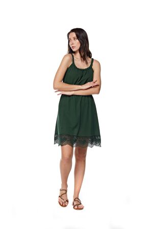 Şile Bezi Yeşil Askılı Mini Elbise