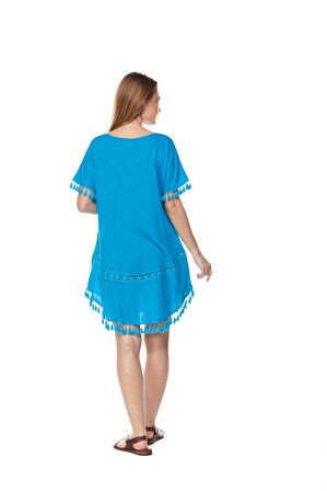 Şile Bezi Turkuaz Püsküllü Tunik