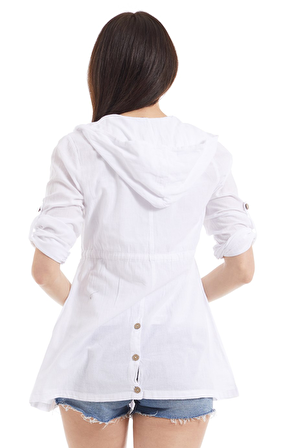 Şile Bezi Beyaz Kapüşonlu Tunik