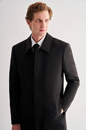 Siyah Berberi Yaka Tam Astar Classic Comfort Fit Esnek Kaşe Palto 1005255152