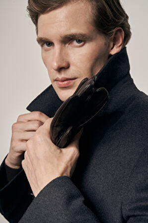 Koyu Antrasit 110 Cm Kaşe Düz Sırt Kapitoneli Astar Comfort Fit Classic Palto 1005245154