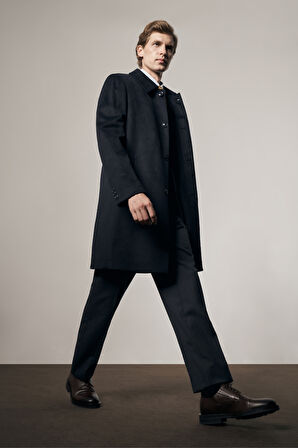 Koyu Lacivert 110 Cm Kaşe Düz Sırt Kapitoneli Astar Comfort Fit Classic Palto 1005245154