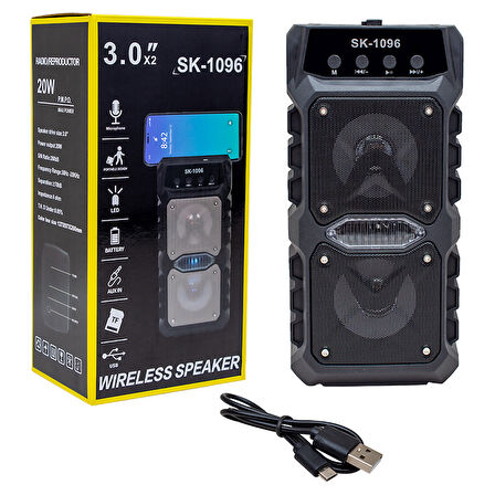 20 WATT USB/SD/AUX/FM/BLUETOOTH DESTEKLİ MİKROFON GİRİŞLİ TAŞINABİLİR HOPARLÖR 