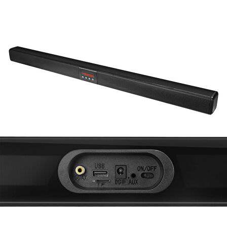 SİYAH 2X10W 12V/1.5A BT+USB+AUX+TF KARTLI EV SİNEMA SOUNDBAR HOPARLÖR MD-SB102 