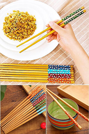 Bambu Chopstick Çubuk Yemek Çubuğu Yıkanabilir Tekrar Kullanılabilir (10 Çift- 20 Adet ) 