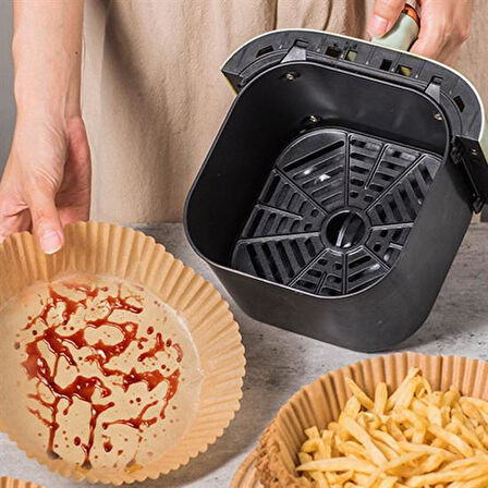 50 Adet Air Fryer Pişirme Kağıdı Tek Kullanımlık Yağ Geçirmez Yuvarlak Tabak Model PVC 