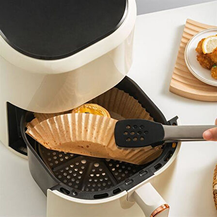 50 Adet Air Fryer Pişirme Kağıdı Tek Kullanımlık Yağ Geçirmez Yuvarlak Tabak Model PVC 