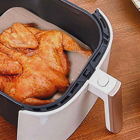 100 Adet Air Fryer Pişirme Kağıdı Tek Kullanımlık Yağ Su Geçirmez Yapışmaz Deliksiz Düz Kare Model 