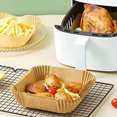 50 Adet Air Fryer Pişirme Kağıdı Tek Kullanımlık Hava Fritöz Yağ Geçirmez Yapışmaz Kare Tabak Model 