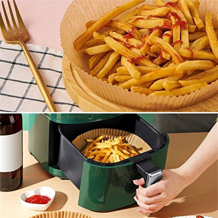 50 Adet Air Fryer Pişirme Kağıdı Tek Kullanımlık Hava Fritöz Yağ Geçirmez Yapışmaz Tabak Model 