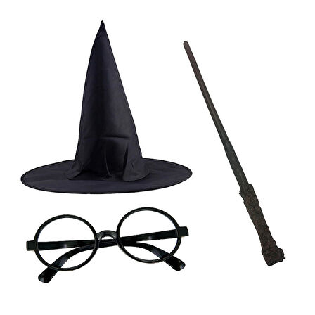 Harry Potter Şapkası Harry Potter Gözlüğü Harry Potter Asası 3 lü Set 