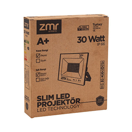 ZMR 30 WATT 6500K IP66 150* IŞIK AÇISI 220 VOLT SİYAH SLİM KASA LED PROJEKTÖR 