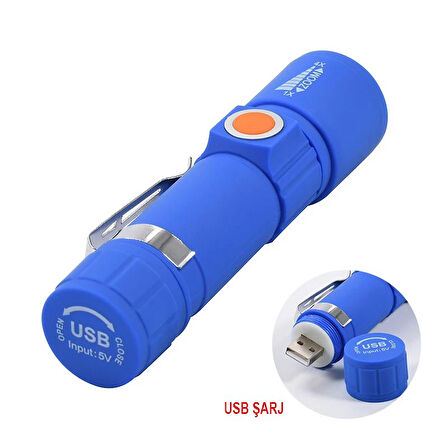 USB ŞARJLI 3 MODLU PLASTİK KASA MİNİ EL FENERİ 