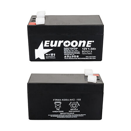 EUROONE EO121.3 12 VOLT - 1.3 AMPER AKÜ (96 X 42 X 52 MM) 