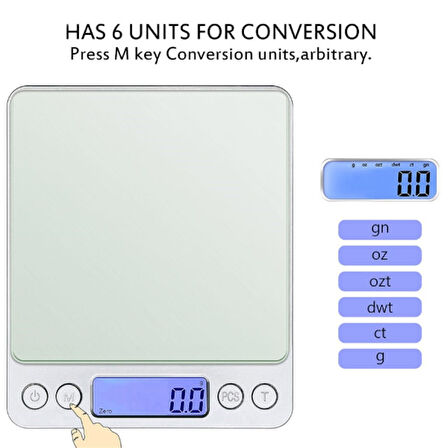 Dijital Hassas Mutfak Terazisi Hassas Tartı 2000 Gr./0.1 Gr. Hassasiyet (4694)