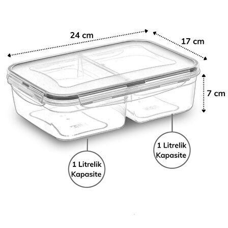 2 Bölmeli 1+1 Litre Kilitli Kapaklı Erzak Saklama Kabı LC-525 (4694)