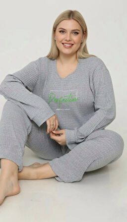 BÜYÜK BEDEN KADIN FİTİLLİ PİJAMA TAKIM