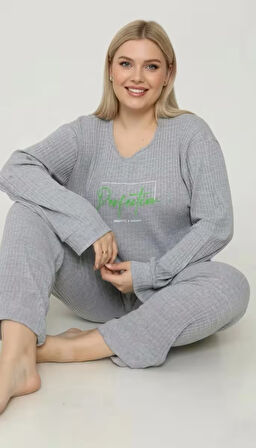 BÜYÜK BEDEN KADIN FİTİLLİ PİJAMA TAKIM