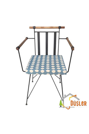40x40 Krem Puantiyeli Mavi Su ve Leke İtici Fermuarlı Bağcıklı Sandalye Minderi 5 cm