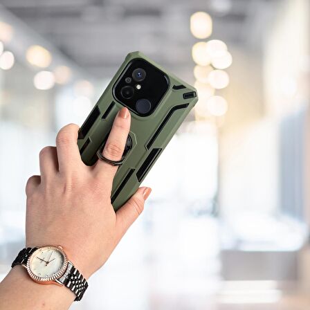 XİAOMİ REDMİ 12C YÜZÜKLÜ STANDLI TLP TANK KILIF  (ARMOR MILITARY CASE)