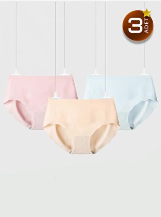 Eces Design Buz Ipek Yüksel Bel Iç Giyim 3 Renk Karıştırma Çevre Dostu Bikini Dikişsiz Külot 1006