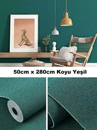 50x280 Cm (1,4m2) Koyu Yeşil Kendinden Yapışkanlı Duvar Kağıdı   Sticker Dokulu Esnek Silinebilir