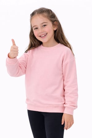 Kız Çocuk Basic Düz Pudra Renk Fırçalı %100 Pamuk Sweatshirt