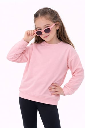 Kız Çocuk Basic Düz Pudra Renk Fırçalı %100 Pamuk Sweatshirt