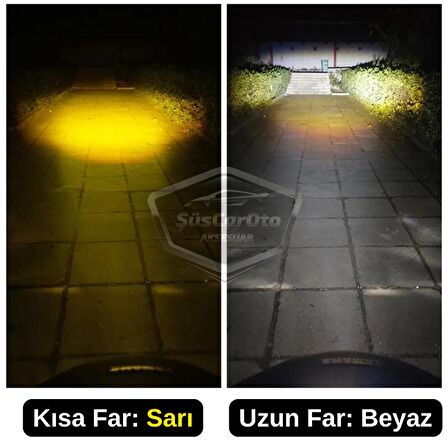 Ford Fiesta 2002-2008 Uyumlu Mercekli Far Ampulü Led Xenon Çift Renk Sarı-Beyaz Far Şimşek Etkili CSP Led Lamba Uzun Kısa 2 Adet Takım