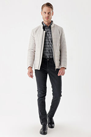 Hakim Yaka Astarlı Slim Fit Dar Kesim Casual Mont 1007235156 Taş Rengi