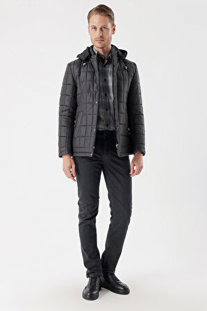 Kapüşonlu Astarlı Slim Fit Dar Kesim Casual Mont 1007235158 Koyu Antrasit