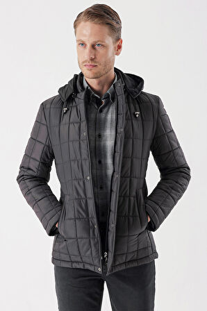 Kapüşonlu Astarlı Slim Fit Dar Kesim Casual Mont 1007235158 Koyu Antrasit